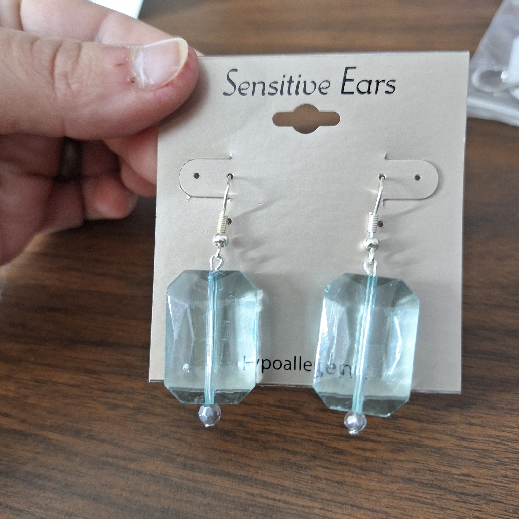 Ice Blue Dangling Faceted Earrings For Sensitive Skin